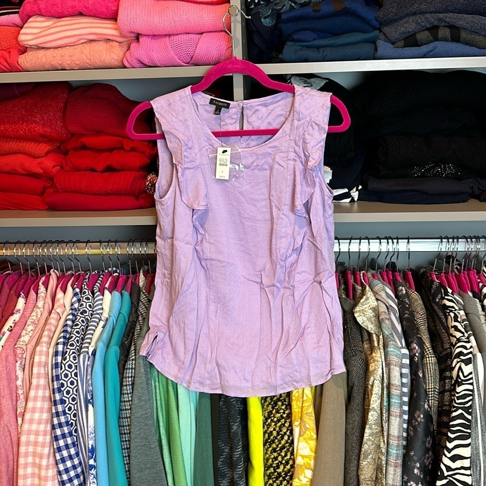 Talbots ruffled lavender sleeveless top size 2 NWT